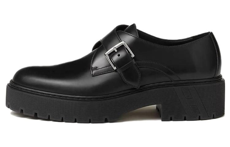 HERMES Happy Leather Comfortable Round Toe Men's Casual Shoes Men's Black