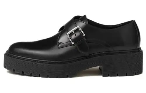 HERMES Happy Leather Comfortable Round Toe Men's Casual Shoes Men's Black