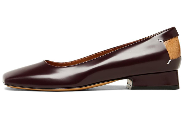 Maison Margiela Replica Cow Leather Chunky Heel Ballet Shoes Women's Dark Brown