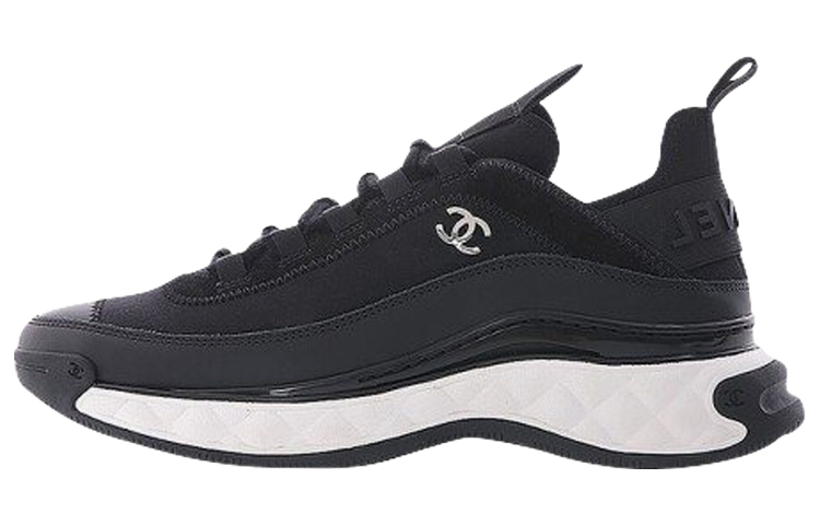 CHANEL Cow Leather Lace Up Low top Sports Casual Shoes Women's Black