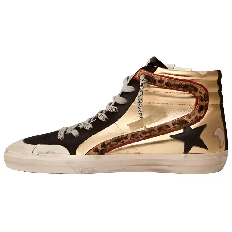 Golden Goose Slide Stylish Skateboarding Shoes Women's Gold Distressed