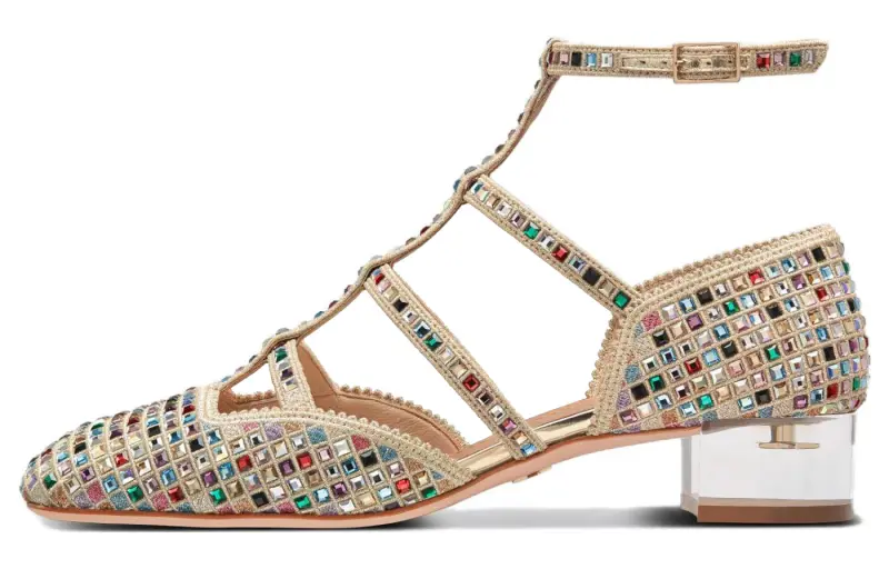 DIOR Cotton Fabric Women's Casual Shoes Medium Heel Women's Gold