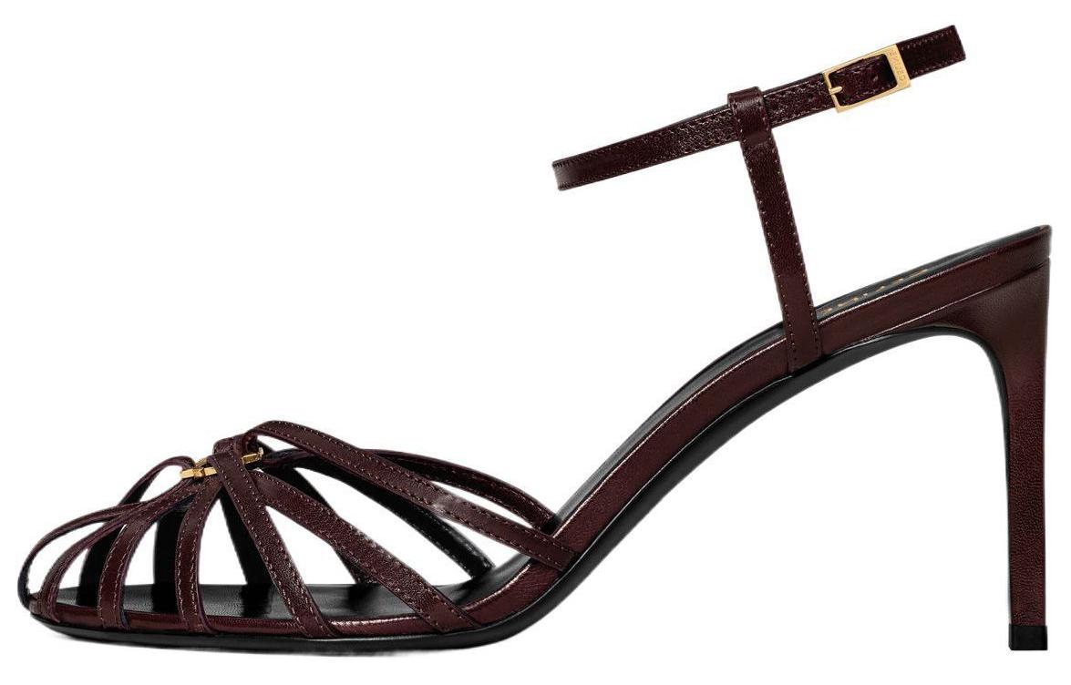 CELINE Triomphe Leather Minimalist Fashion One Strap Sandals 8.5cm Women's Red Brown