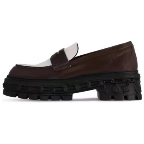LOUIS VUITTON Record Cow Leather Loafers Women's Dark Brown