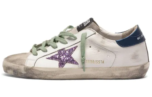 Golden Goose Super Star Low top Stylish Skateboarding Shoes Women's White Navy Blue Tail Distressed