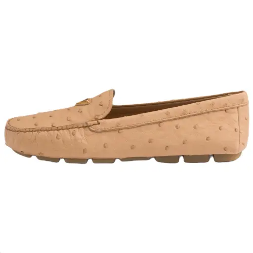PRADA Ostrich Leather Casual Shoes Women's Brown