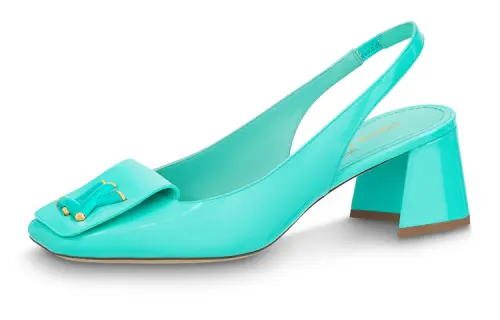 LOUIS VUITTON Shake Patent Leather Chunky Heel High Heels 5.5cm Women's Green