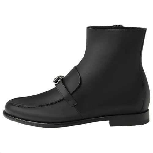 HERMES Kelsy Calfskin Ankle Boots 1cm Women's Black