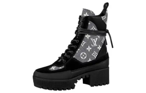 LOUIS VUITTON Laureate Leather Ankle Boots 5CM Women's Black