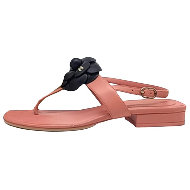 CHANEL 25C Camellia Jolie Leather One Strap Sandals 3cm Women's Pink