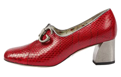 GUCCI Ayers Snake Skin Chunky Heel High Heels Women's Red