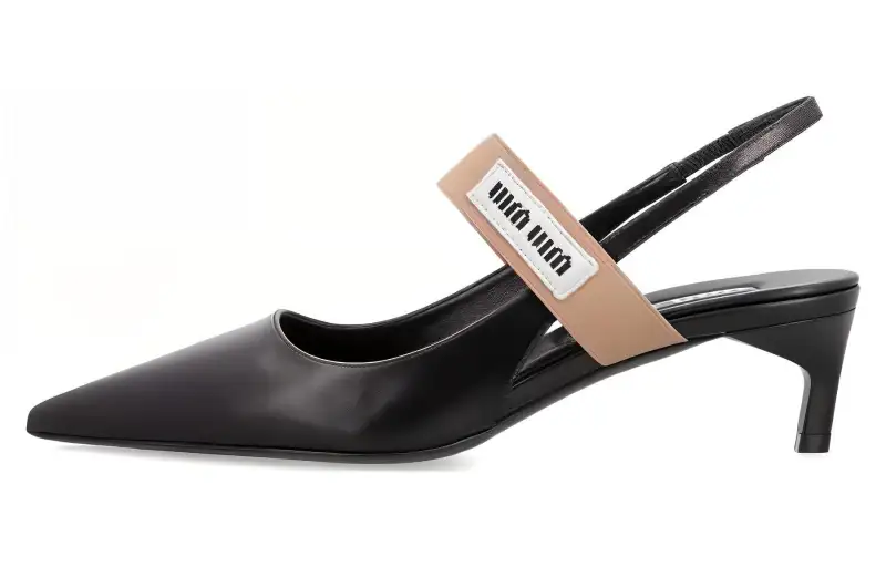 MIU MIU Leather Slim Heel High Heels 5CM Women's Black