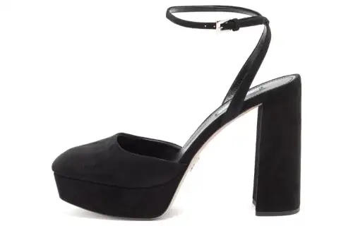 PRADA Leather Chunky Heel High Heels 14cm Women's Black