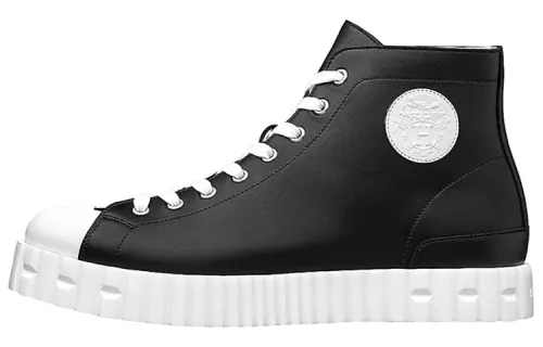HERMES Climb Cow Leather High top Skateboard Shoes Men's Black