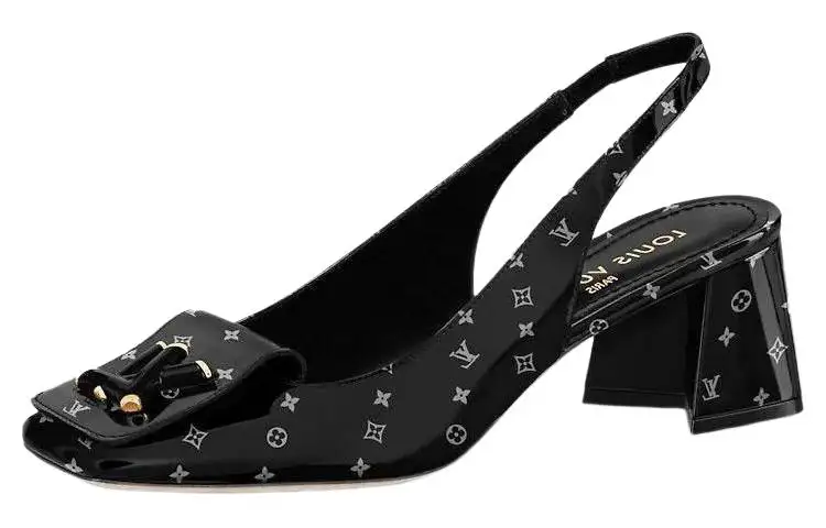 LOUIS VUITTON Shake Patent Leather Chunky Heel High Heels 5.5cm Women's Black