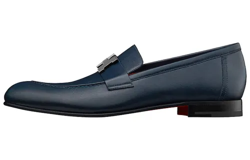 HERMES PARIS Leather Casual Loafers Shoes Men's Blue