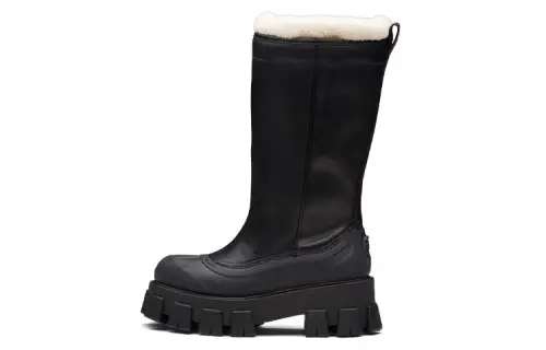 PRADA Monolith Leather Knee high Boots Women's Black