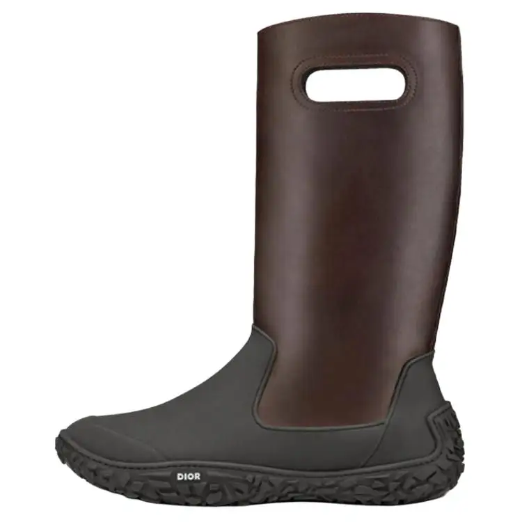 DIOR B28 Cow Split Leather Rain Boots Men's Brown