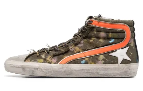 Golden Goose Slide Canvas Shoes Men's High Top Dark Green