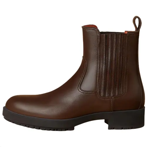 HERMES Kross Calfskin Short Chelsea Boots Women's Brown