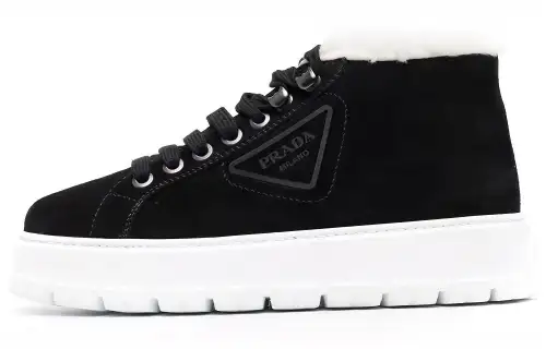 PRADA Suede, Fashionable Lace Up, Fleece Lined Ankle Boots Women's Carbon Black