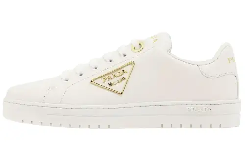 PRADA Leather Low top Stylish Skateboarding Shoes Women's White