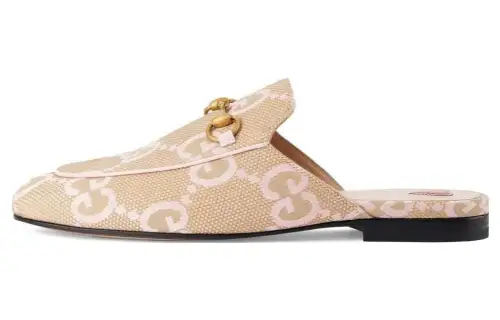 GUCCI Jumbo GG Princetown Slipper Beige Light Pink Canvas