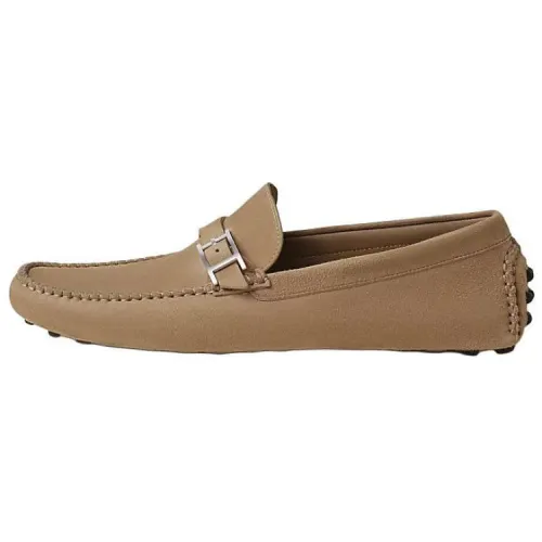 HERMES Idylle Suede Gommino Loafers Men's Clay Beige