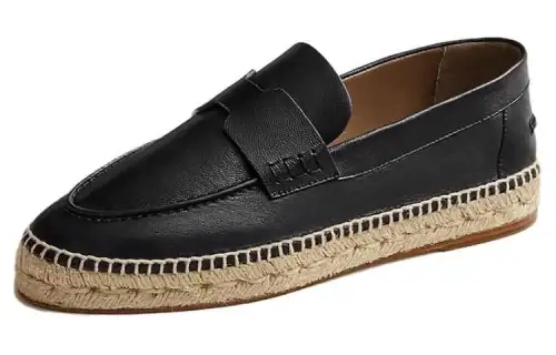 HERMES Trip Leather Flat Shoes Women's Black