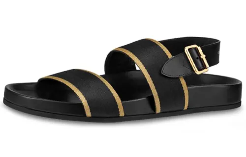 LOUIS VUITTON Mirabeau Top Grain Cow Leather One Strap Sandals Men's Black