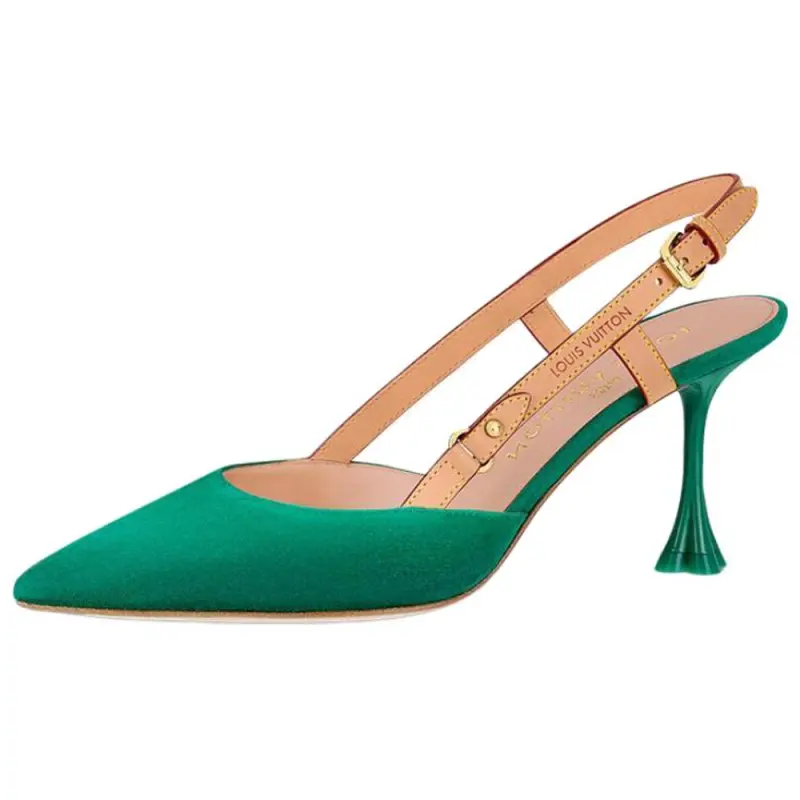 LOUIS VUITTON Blossom Leather Slim Heel High Heels 7.5cm Women's Green