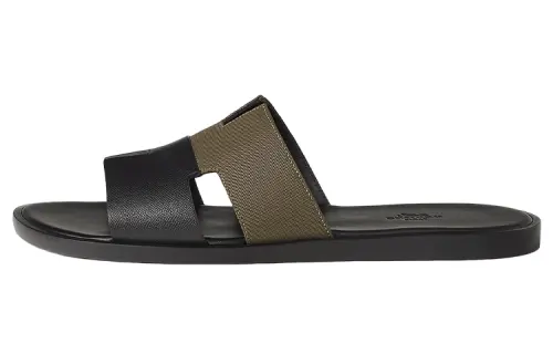 HERMES Izmir Slip on Slide Slippers Men's Black Brown