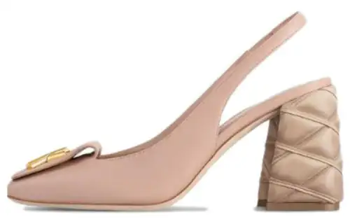 LOUIS VUITTON Shake Sheepskin Chunky Heel High Heels 8.5cm Women's Beige Rose