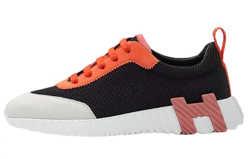 HERMES Bouncing Comfortable And Trendy Abrasion Resistant Low top Casual Shoes Women's Black Orange