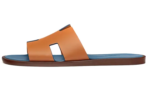 HERMES Izmir Sandal Natural Blue Tempete Smooth Calfskin Leather