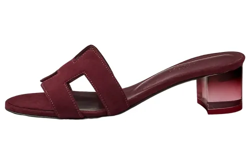 HERMES Oasis Slide Slippers Women's Dark Red