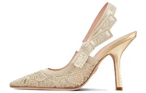 DIOR J'Adior Mesh Cone Heel High Heels 10cm Women's Gold