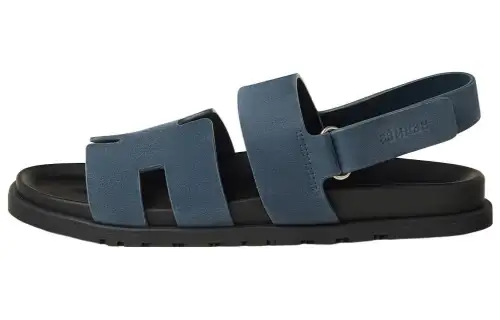 HERMES Genius Leather One Strap Sandals Men's Blue