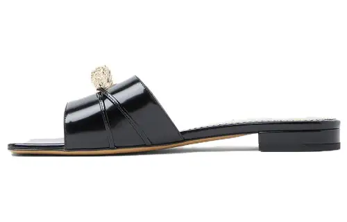 GUCCI Snake Head-plaque Leather Slides