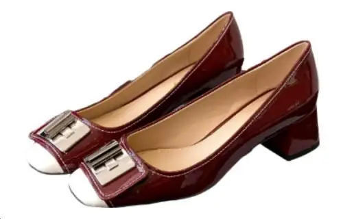 PRADA Patent Leather Chunky Heel High Heels 4cm Women's Red