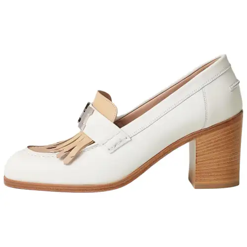 HERMES Elysee Cow Leather Chunky Heel High Heels Women's White