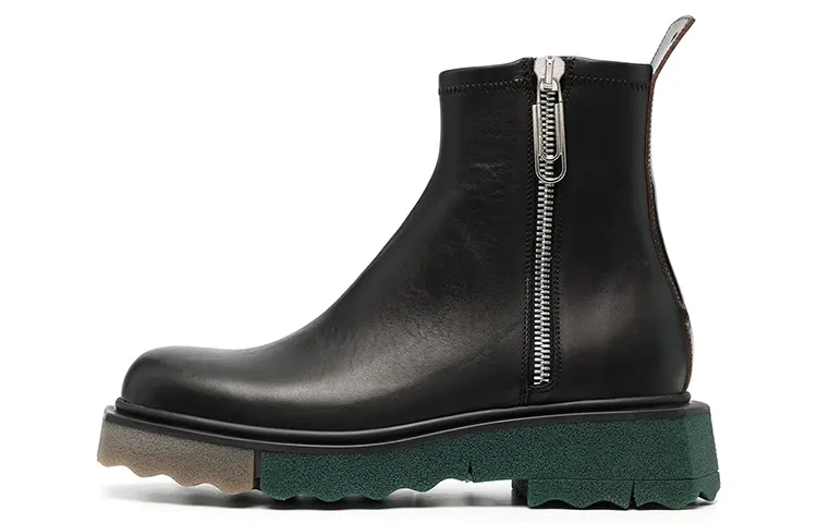 OFF WHITE Sponge Sole Leather Zip Boot 'Black'