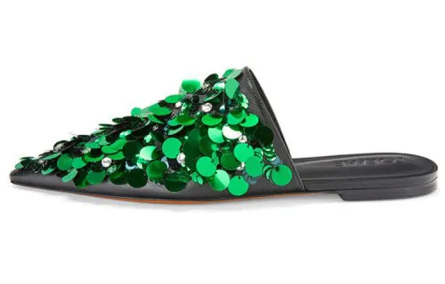 LOEWE Sequins Closed Toe Slippers Women's Emerald