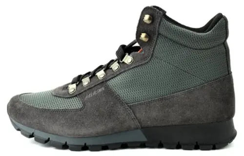 PRADA Mesh Lace Up Abrasion Resistant High top Sports Casual Shoes Men's Gray Green