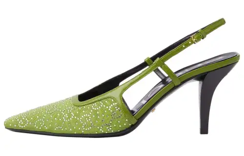 GUCCI Leather Slim Heel High Heels 7.5cm Women's Green