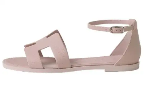 HERMES Santorini Leather One Strap Sandals Women's Light Pink