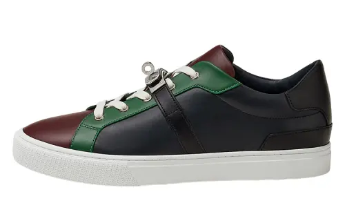 HERMES Day Leather Lace Up Low top Stylish Skateboarding Shoes Men's Black
