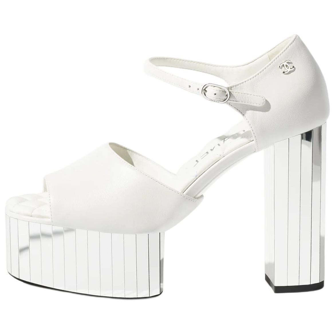 CHANEL 25S One Strap Sandals 12cm Women's White