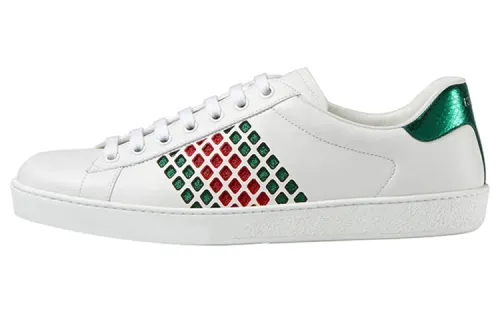 GUCCI ACE Leather Low top Stylish Skateboarding Shoes Men's White Green Red