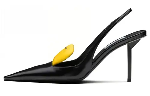 PRADA Leather Slim Heel High Heels Women's Black Yellow